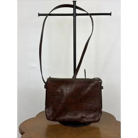 Fossil Brown Leather Pattern Small Crossbody Handbag Adjustable Strap #1662 - Picture 3 of 7